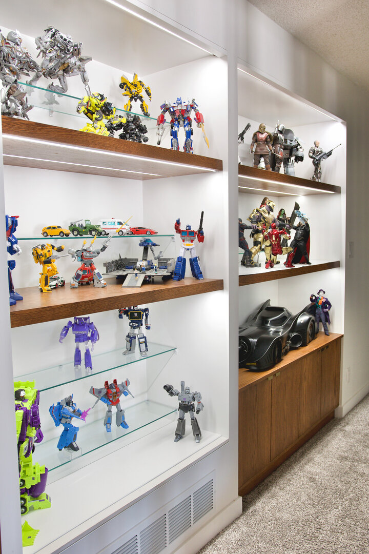 My total custom built in shelves for Hot Toys and Transformers